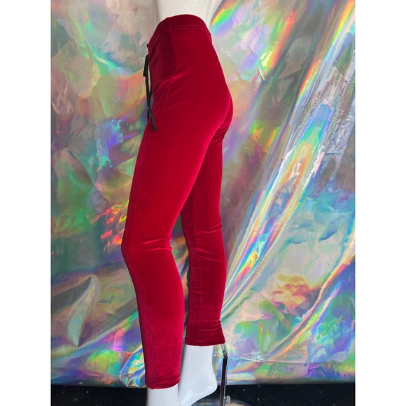 NEW Red Velvet Leggings with Black Lace Up Waist - Picture 10 of 10